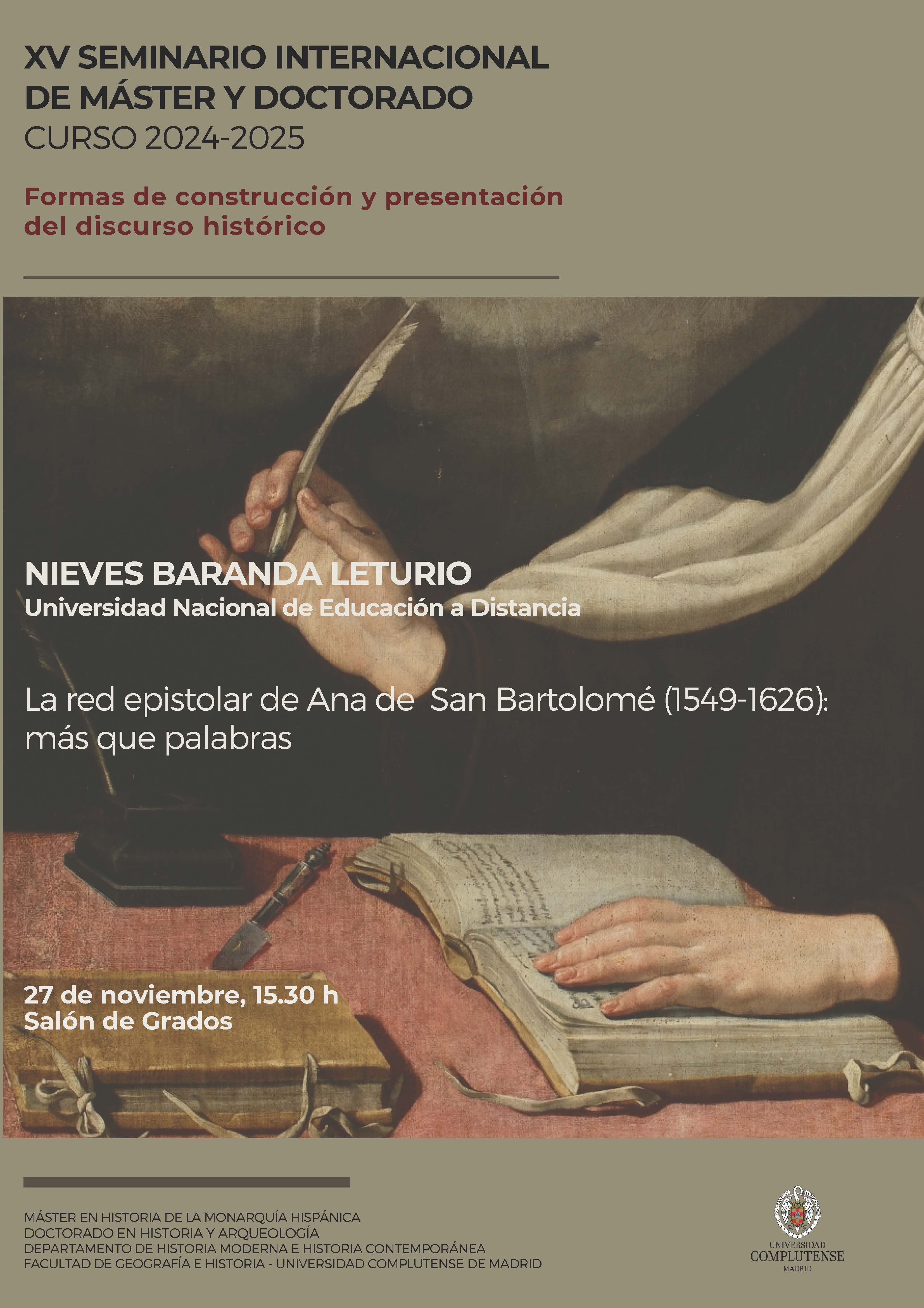 XV Seminario Internacional Formas de construcción y presentación del discurso histórico (Curso 2024-2025) (2ª sesión) (27.11.2024)